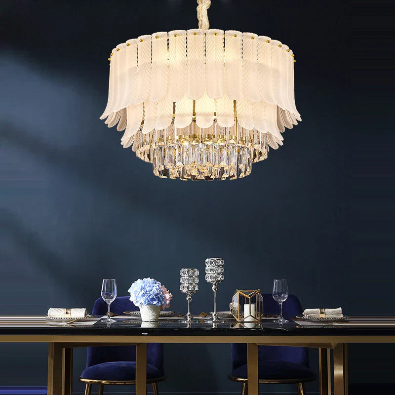 Gold Crystal Round Chandelier Polished Steel 100cm