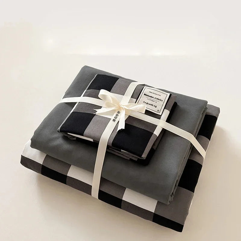 Cotton Grid Print Bed Set
