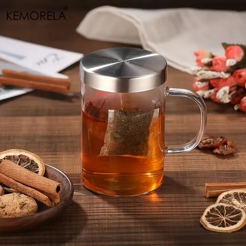 DecorBites™ 477ML Glass Tea Infuser Mug | Borosilicate Glass with Stainless Steel Infuser