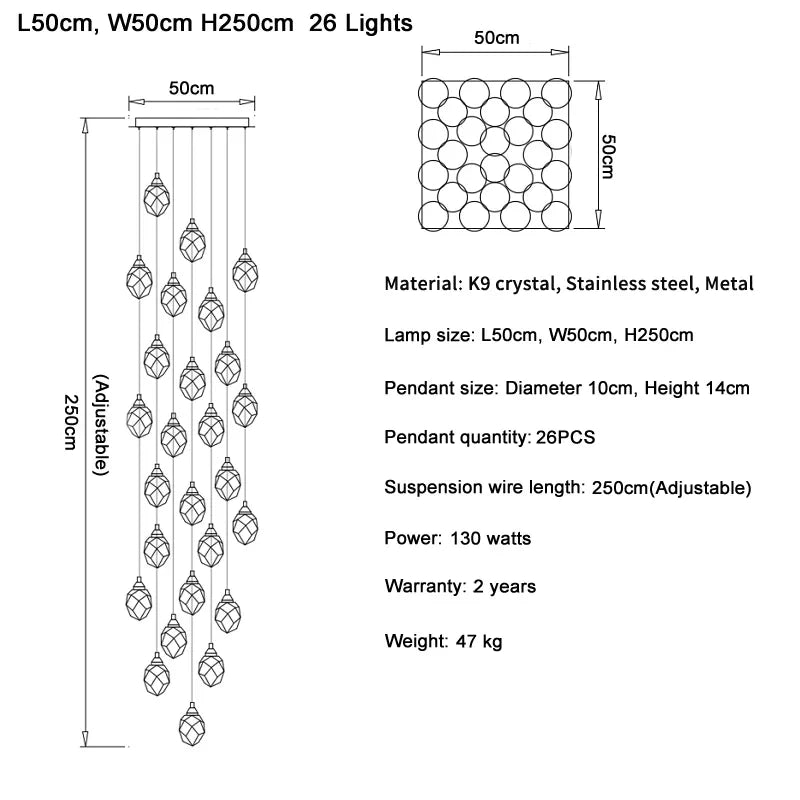 DecorBites™ Diamond Crystal Ball Chandelier LED Hanging Lamp Gold Fixture