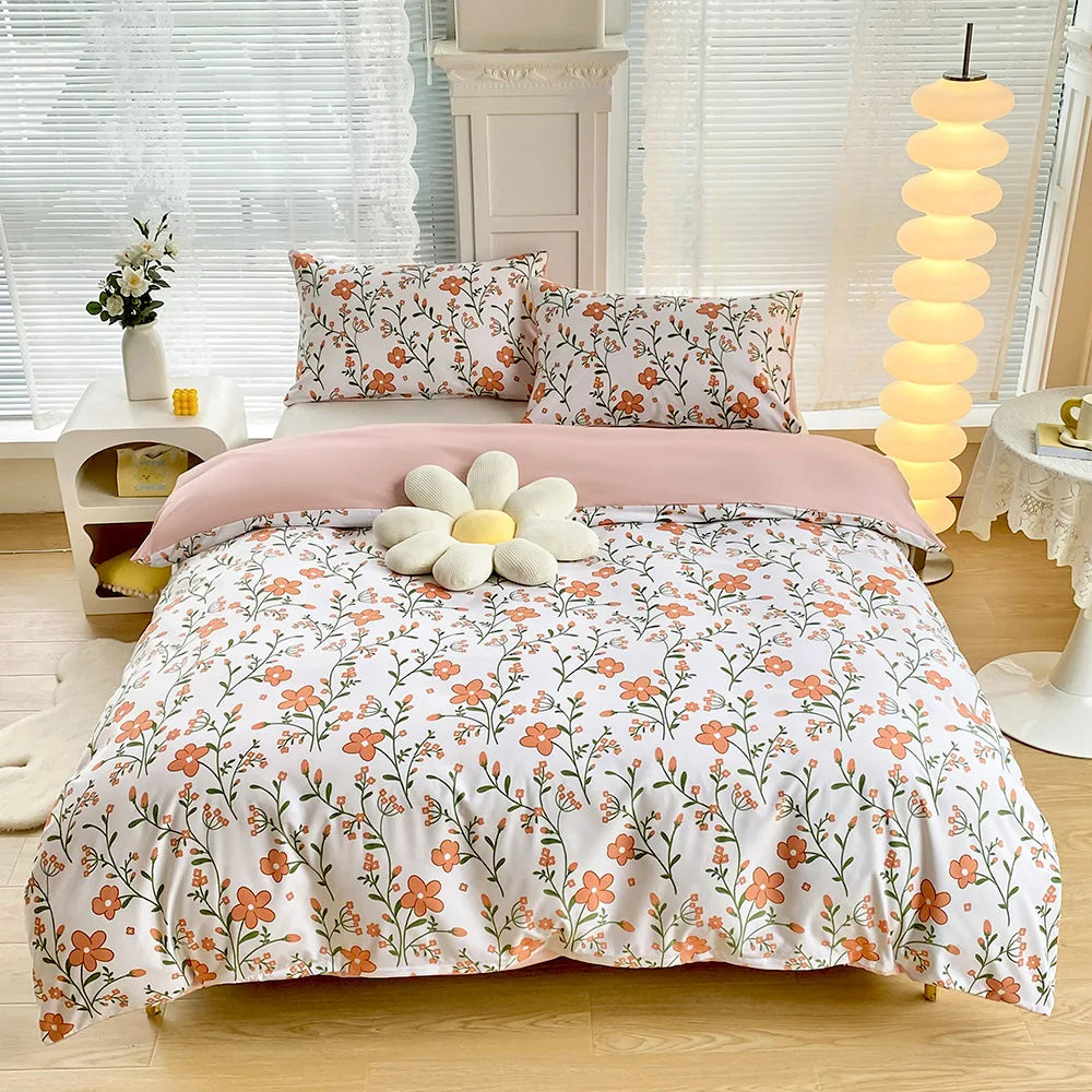 Green Floral Bedding Set Polyester 200x230cm