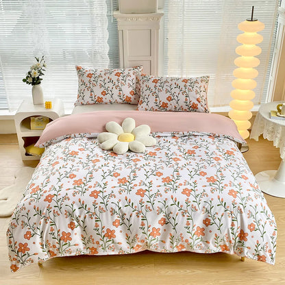 DecorBites™ Green Flower Print Bedding Set with 2 Pillowcases - Queen/King Size
