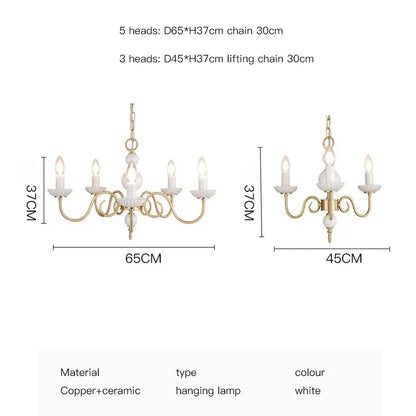 DecorBites™ Cream White Led Chandeliers, Retro Copper Pendant Light for Home Decor