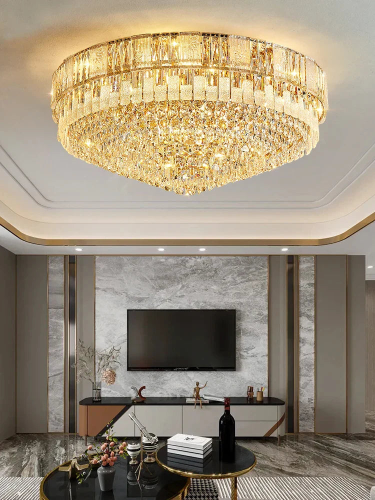 Gold Crystal Living Chandelier K9 150cm Gold Hardware