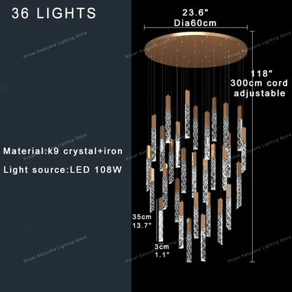 DecorBites™ Crystal Circular Staircase Chandelier for Villa Duplex Foyer Decoration