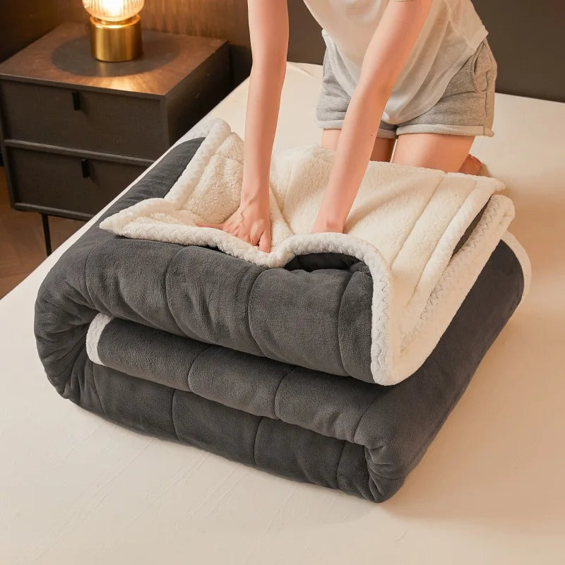 DecorBites™ Cozy 3-Layer Coral Fleece Winter Blanket - Soft & Warm Bed Quilt
