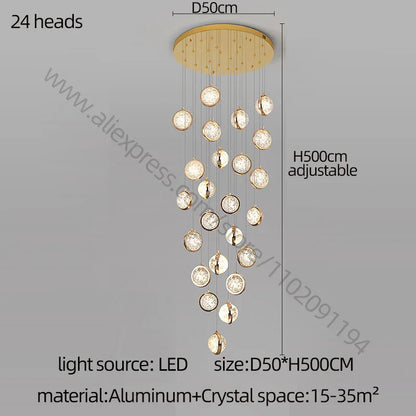 DecorBites™ Crystal Ball Chandelier: Modern Loft & Staircase Hanging Light for Home, Hotel & Mall
