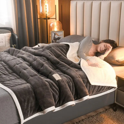 DecorBites™ Cozy Coral Fleece 3-Layer Bed Blanket for Autumn & Winter Warmth