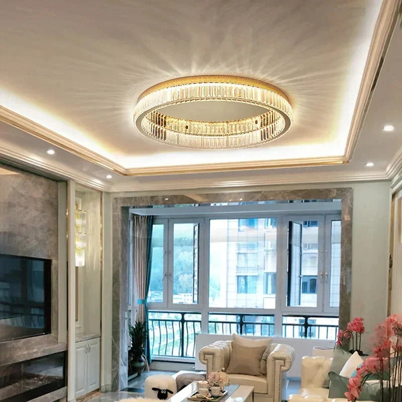 DecorBites™ Crystal Circle Ceiling Chandelier LED Indoor Lighting for Living Room Bedroom Study