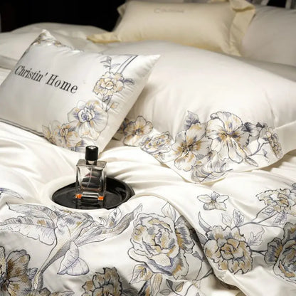 DecorBites™ Luxe Embroidered Cotton Bedding Set: Duvet Cover, Pillowcases, Flat Sheet