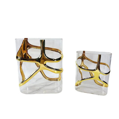 DecorBites™ Gold-Edged Glass Vase with Geometric Patterns for Home Decor