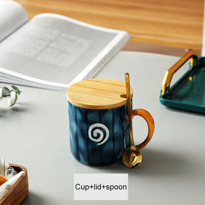 DecorBites™ Japanese Style Ceramic Mug with Spoon and Lid