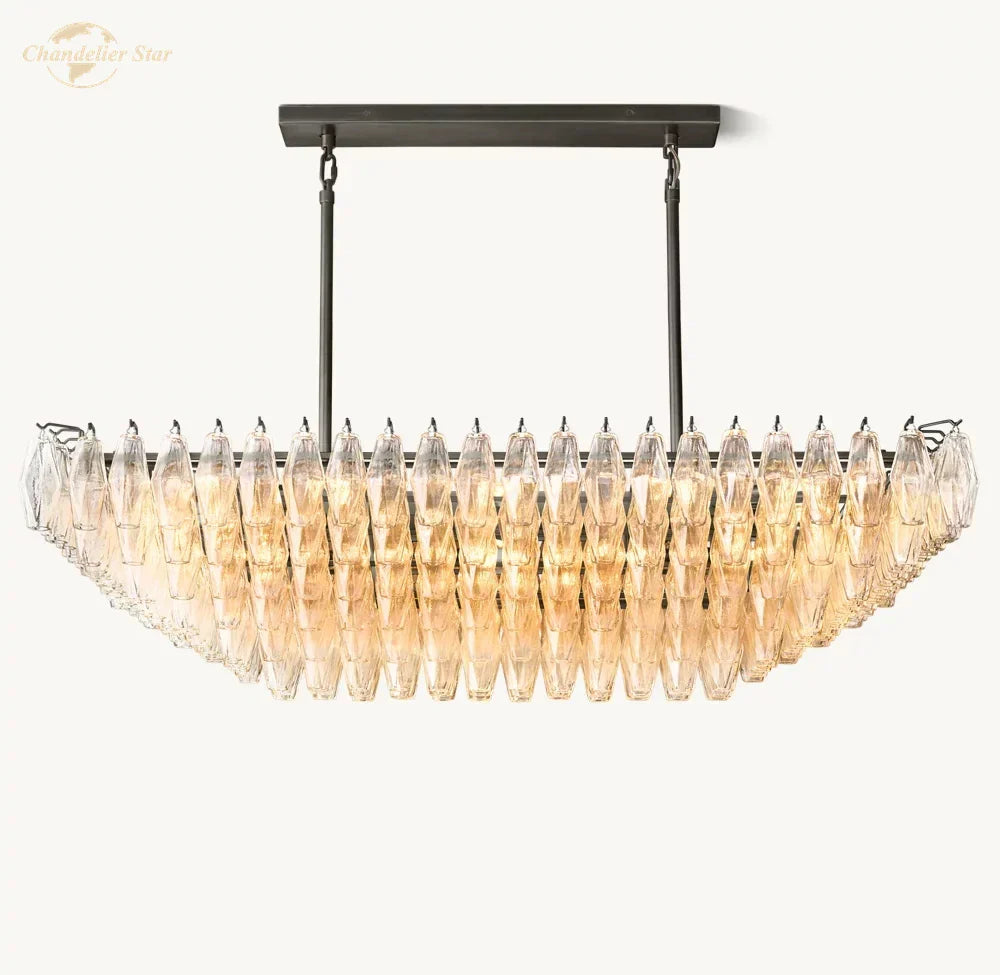 DecorBites™ Black Chiara Chandelier Clear Glass Rectangular Pendant Light for Modern Living Room Kitchen