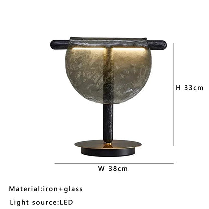 DecorBites™ Amber Glass Table Lamp: Nordic Minimalist LED Nightstand Decor