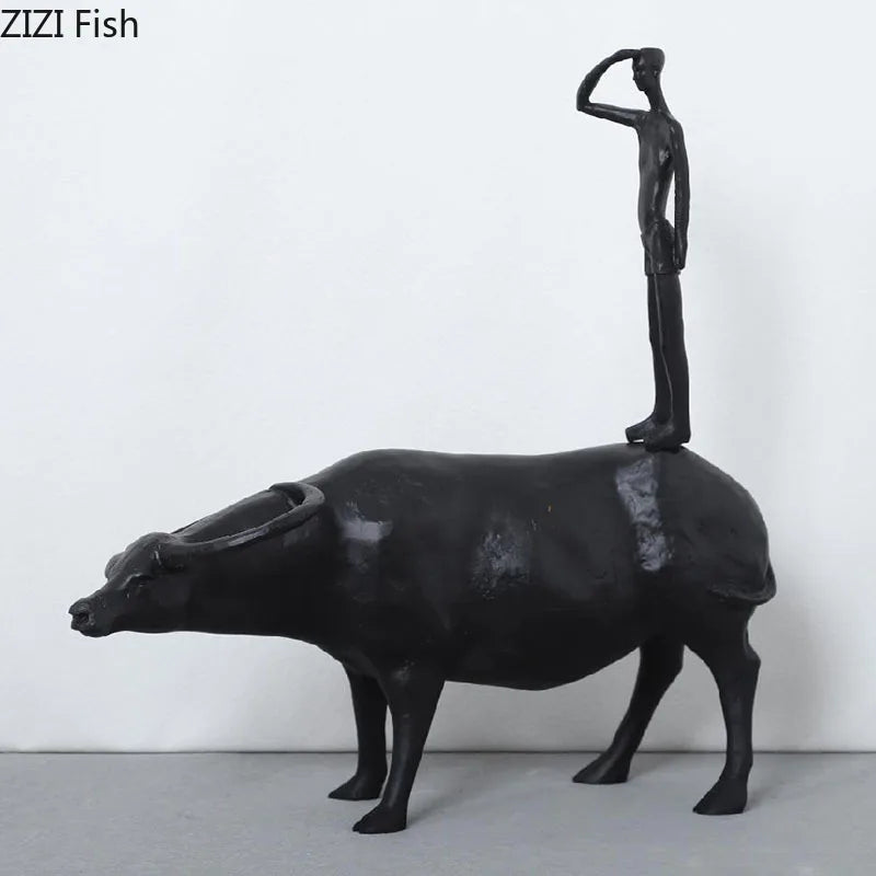 DecorBites™ Cowherd Shepherd Boy Resin Figure Sculpture for Modern Home Decor