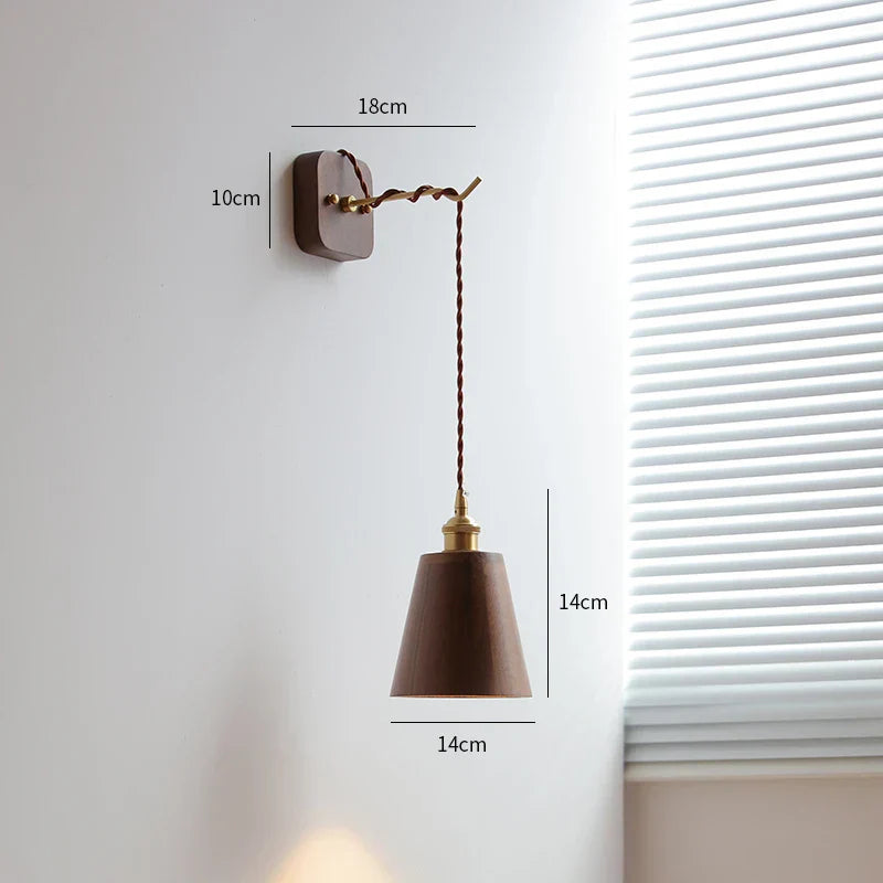 DecorBites™ LED Wall Sconce Modern Japan Style Ceramic Lampshade Wooden Base Light