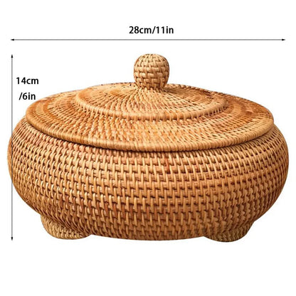 DecorBites™ Handwoven Rattan Storage Box With Lid - Kitchen Food Container & Home Organizer