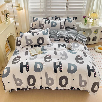 DecorBites™ Letter Happy Little Dog Print Bedding Set for Single Double Bed, 3/4Pcs