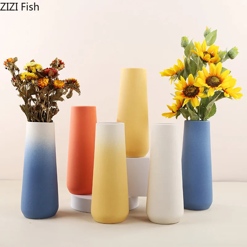 Gradient Cylinder Ceramic Vase