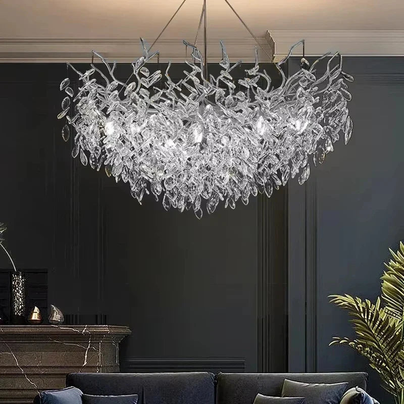 Modern Silver Crystal Chain Pendant Chandelier