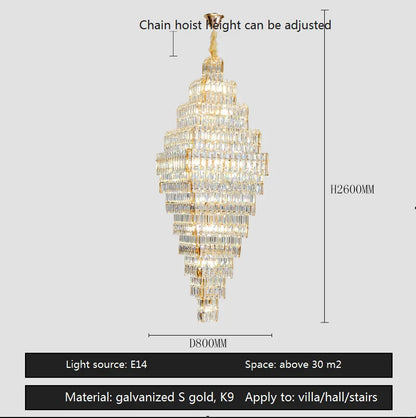 DecorBites™ Crystal Large Chandelier for Villa Duplex Loft Stairs, Elegant Hall Pendant Light