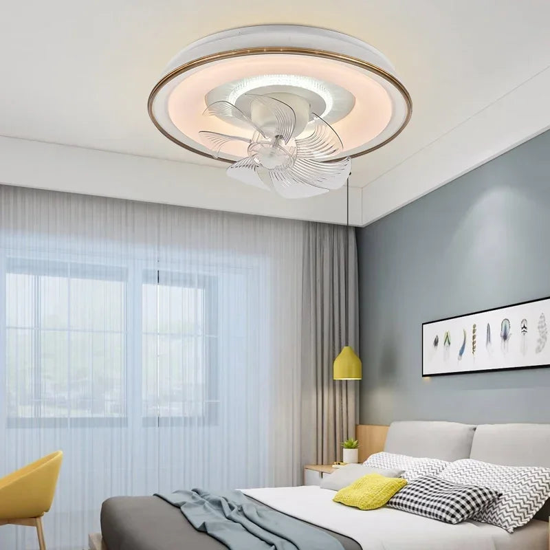 White Dimmable Ceiling Fan D50cm Tricolor Remote