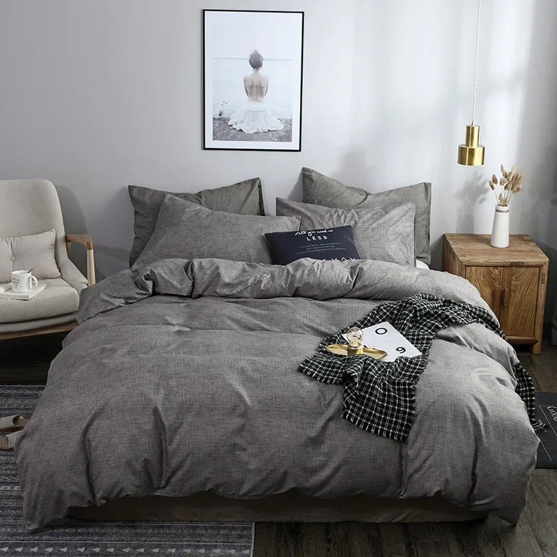 DecorBites™ King Size Duvet Cover Set - Soft Grain Polyester, Plain Design - Queen Bedding