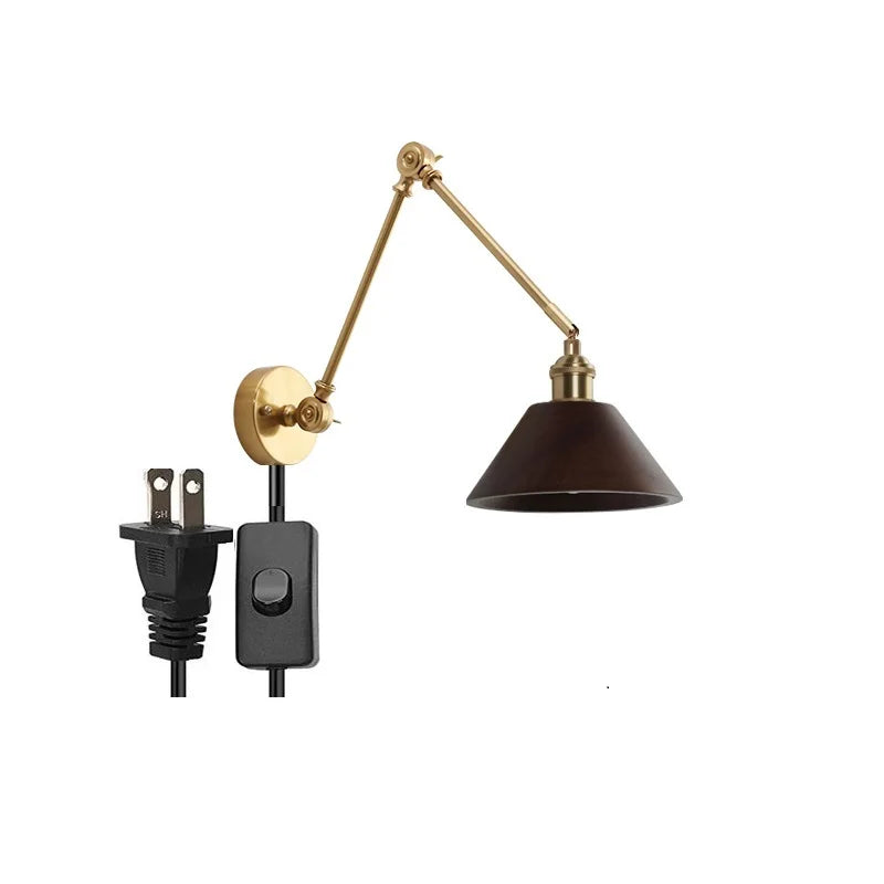 DecorBites™ Copper Swing Arm LED Wall Sconce with Pull Chain Switch, Modern Nordic Wooden Lamp