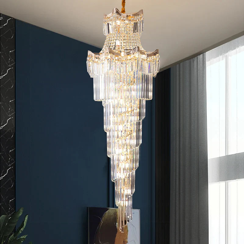 DecorBites™ Crystal Stair Chandelier: Modern Duplex Villa Light Luxury for Elegant Living Rooms