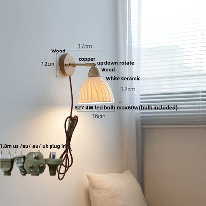 DecorBites™ Iron Wood LED Wall Light Fixture Rotate Bedside Lamp Aplique Pared