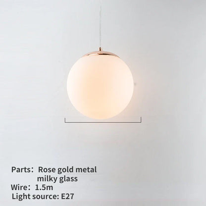 Nordic White Glass Globe Pendant Light With Iron Finish