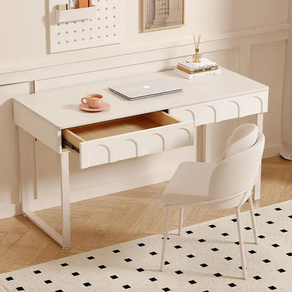 DecorBites™ Cream Wind Rock Board Writing Table: French Style Desk with Drawers, Computer Desk