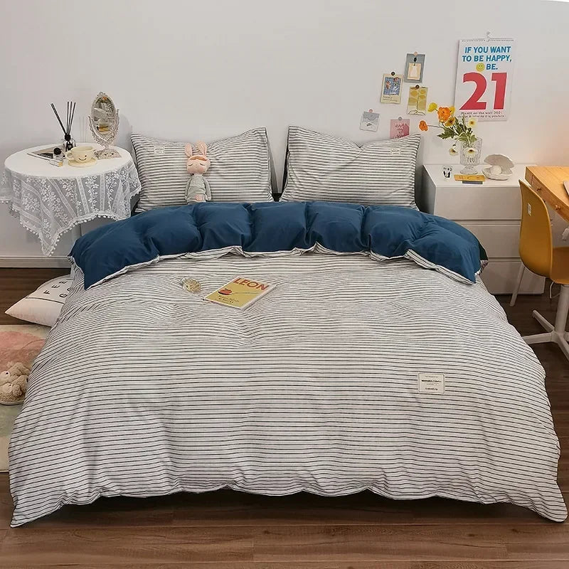 DecorBites™ Japanese Grid Print Bedding Set for All Seasons, Queen/King Size Quilt Cover