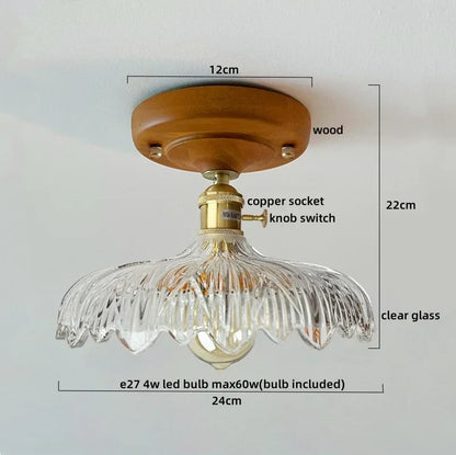 DecorBites™ Green Glass LED Ceiling Lamp Nordic Wood Copper Ceiling Lights