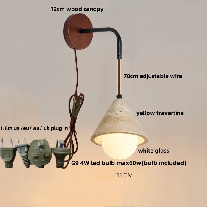 DecorBites™ LED White Glass Wall Light Fixture Modern Pull Chain Switch Bedside Sconce