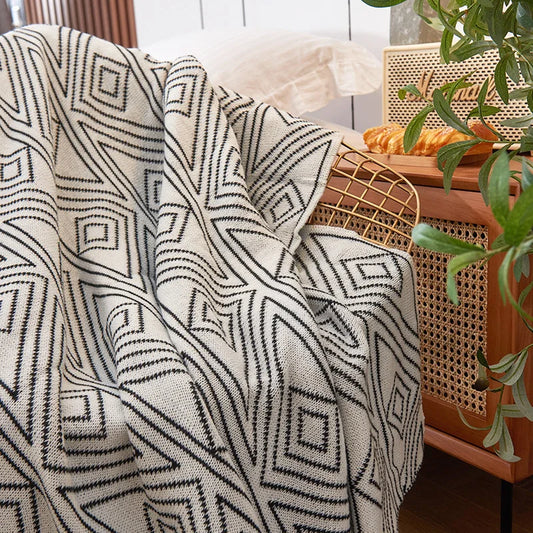 DecorBites™ Grey Knitted Woolen Blanket: Nordic Style, Comfortable & Versatile Summer Sofa Throw