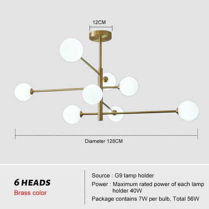 DecorBites™ Glass Brass Chandelier: Nordic Modern Pendant Lights for Home, Living Room, Bedroom, Restaurant, Cafe