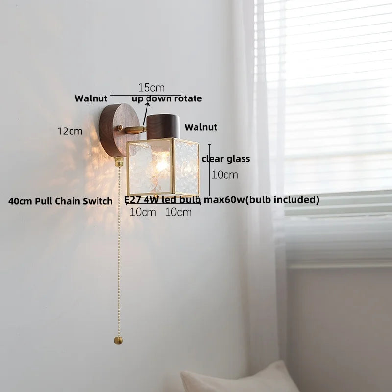 DecorBites™ LED Walnut Wood Wall Sconce Clear Glass Bathroom Mirror Light
