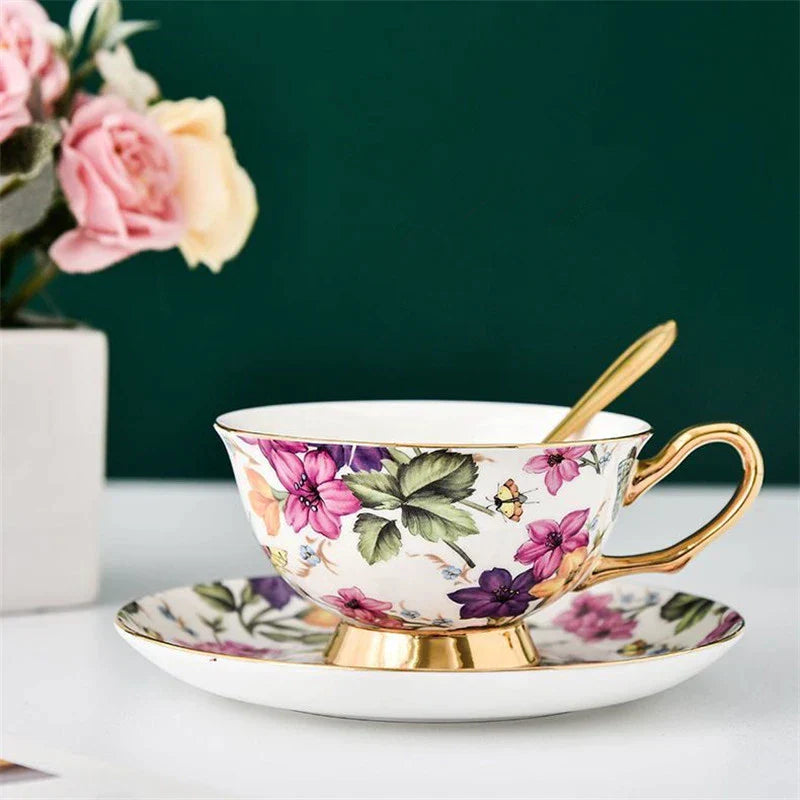 DecorBites™ Bone China Tea Cup Set with Saucer Spoon - Elegant Black Tea Party Coffeeware
