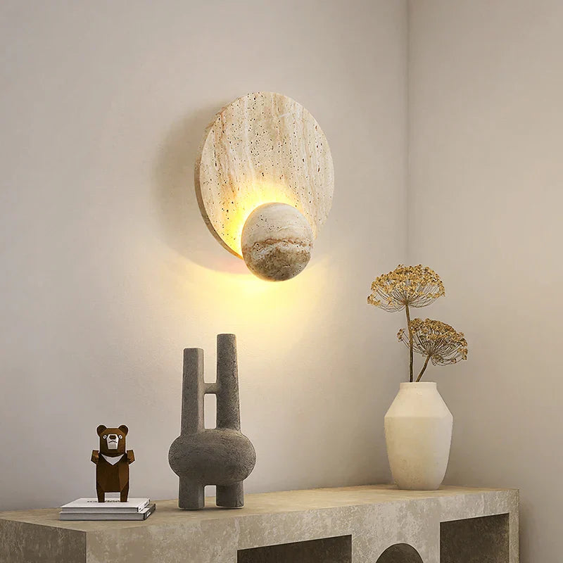 DecorBites™ LED Wall Lights Yellow Travertine Interior Home Decor Bedside Lamp