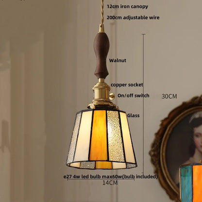 DecorBites™ Cube LED Pendant Lamp Walnut Wood Glass Hanging Lights for Restaurant and Bedroom