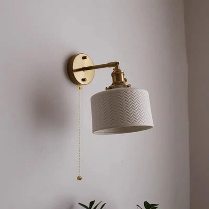 DecorBites™ Copper LED Sconce Wall Lamp Pull Chain Switch Nordic Modern Ceramic Mirror Light