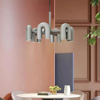 DecorBites™ Art Deco Metal Chandelier in Black, Orange, and Gray - Adjustable Cord - Dining Room, Foyer, Bedroom Lighting
