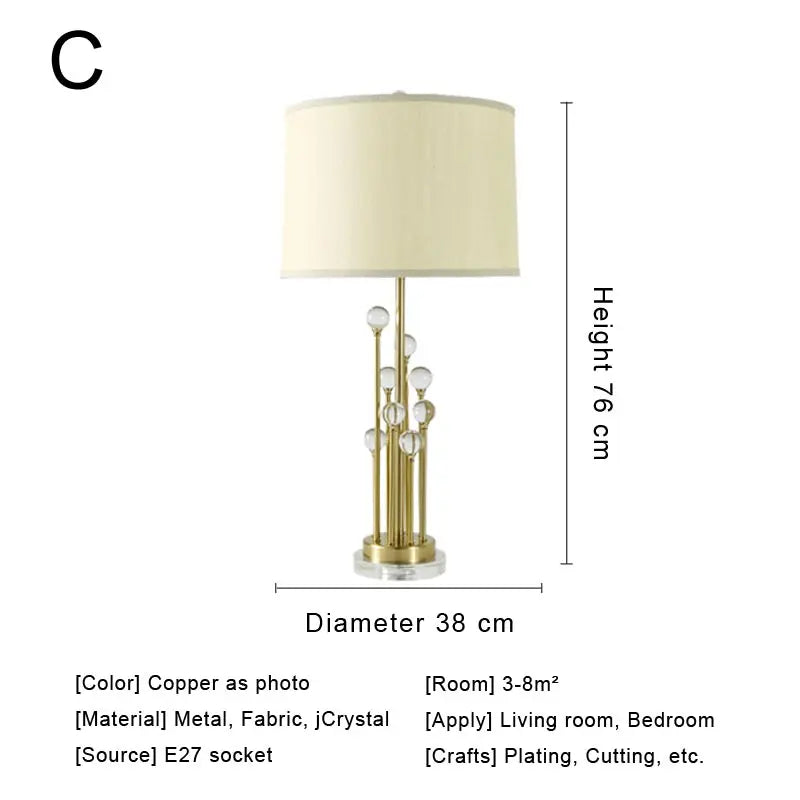 DecorBites™ Crystal Bedside Lamp: Modern Nordic Design, Fabric Lampshade for Living Room & Bedroom