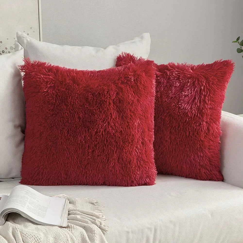 DecorBites™ Cozy Plush Fur Cushion Cover 43x43cm White Grey Sofa Decor Pillowcase