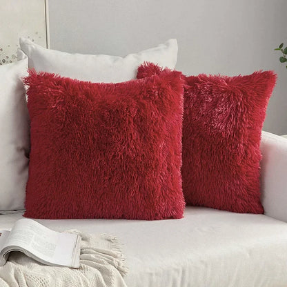 DecorBites™ Cozy Plush Fur Cushion Cover 43x43cm White Grey Sofa Decor Pillowcase