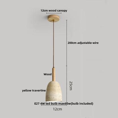 DecorBites™ LED Wood Canopy Pendant Lights Yellow Travertine Stone Hanging Lamp