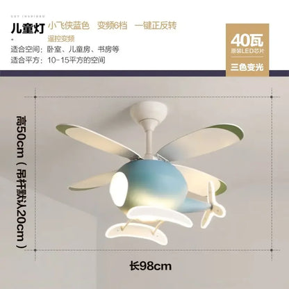 DecorBites™ Kids' Helicopter Ceiling Fan with LED Light Chandelier - Modern Aircraft Design