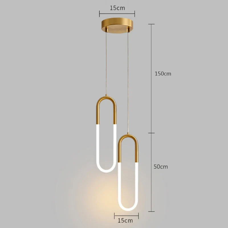 DecorBites™ Gold Ring Pendant Lights Warm White LED U Shape Hanging Lamp
