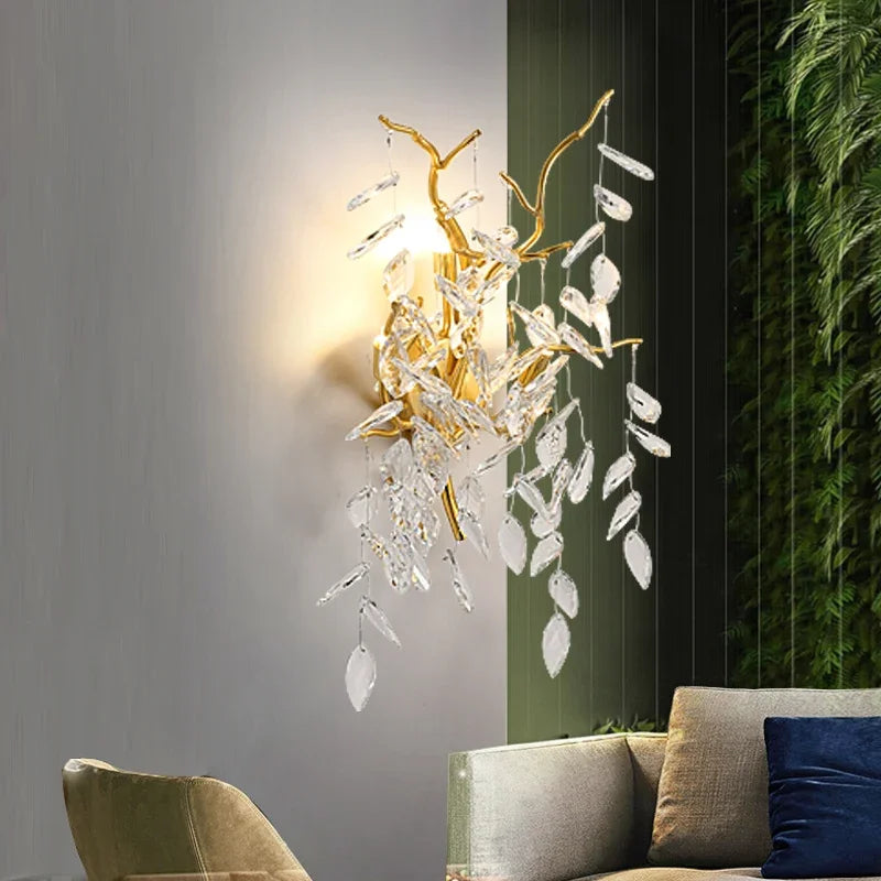 DecorBites™ Crystal Branch Chandelier LED Pendant Lamps Elegant Villa Living Room Gold Decor